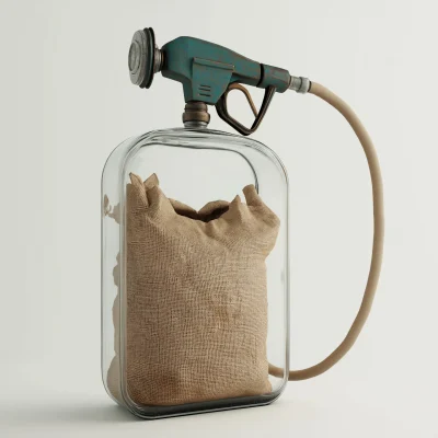 Transparent Gasoline Pump with Jute Bags