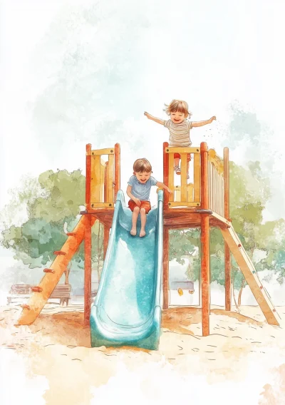 Children Playing on the Slide