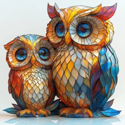 Cute Owls Stained Glass