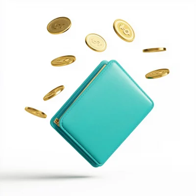 Turquoise Wallet with Spinning Coins