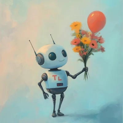 Cute Robot with Flowers