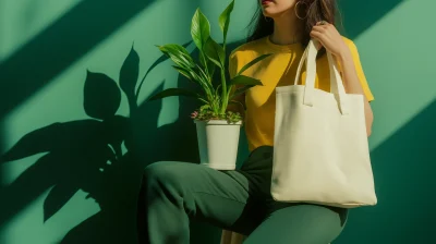 Woman on a Stool with Tote Bag