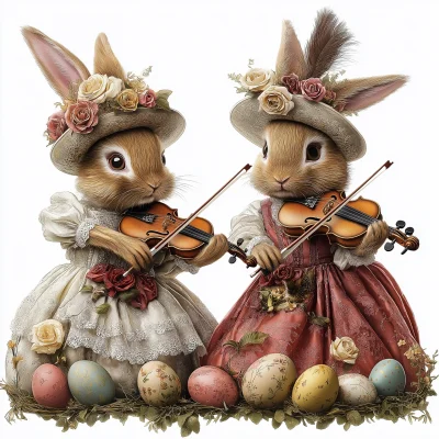 Victorian Bunnies with Violins