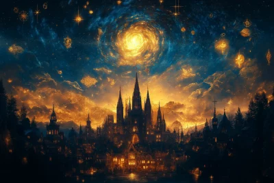 Mystical Cathedral Under Starry Night