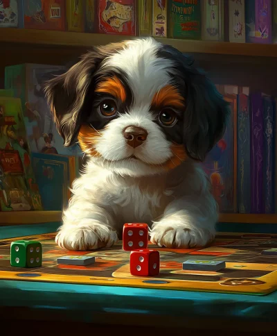 Cute Puppy Playing with Dice