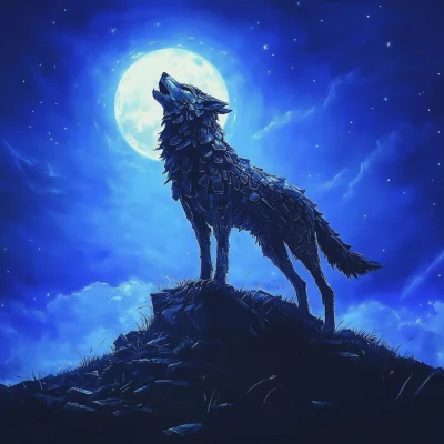 Iron Wolf Howling at the Moon