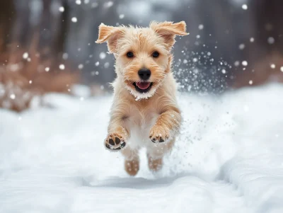 Cute Dog Running in the Snow