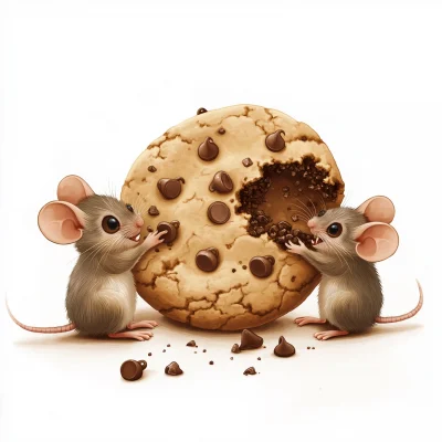 Cute Family of Mice Enjoying Cookie