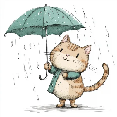 Whimsical Cat with Umbrella