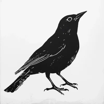 Stylish Blackbird Lino Print