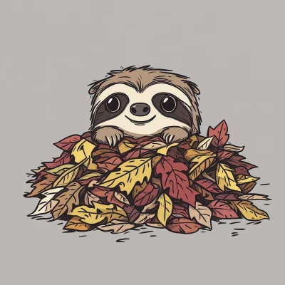 Kawaii Sloth in Leaves