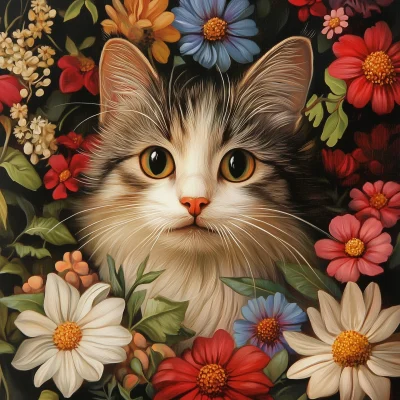 Beautiful Cats in Flowers