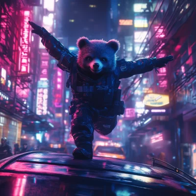 Dancing Bear in Cyberpunk City