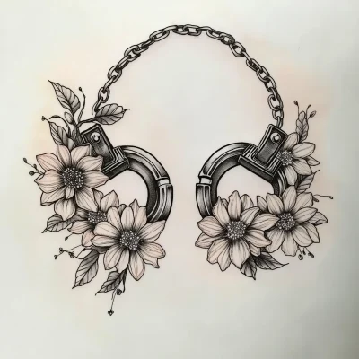 Floral Handcuffs Tattoo Design