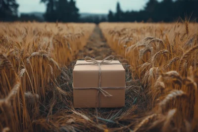 Beautifully Wrapped Package in Wheat Field