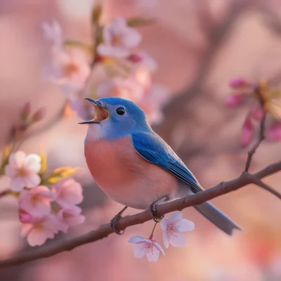 Tiny Bluebird on Cherry Blossom