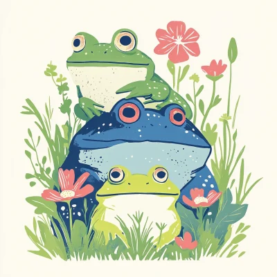 Cute Frogs Linocut