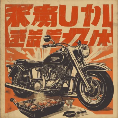 Vintage Japanese Motorcycle BBQ Poster