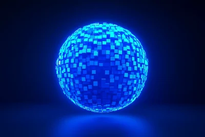 Glowing Blue Voxel Sphere