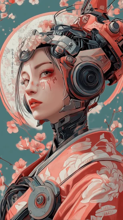 Cyborg Woman in Nihonga Style