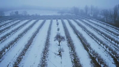 Snowy Apple Orchard in Winter