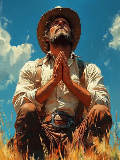 Cowboy Praying in the Plains