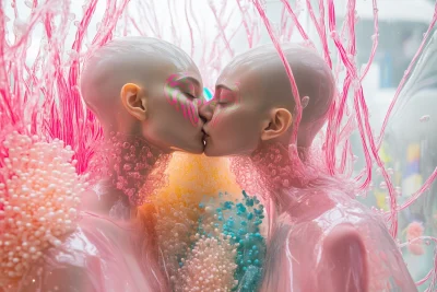 Bald Fashion Models Kissing