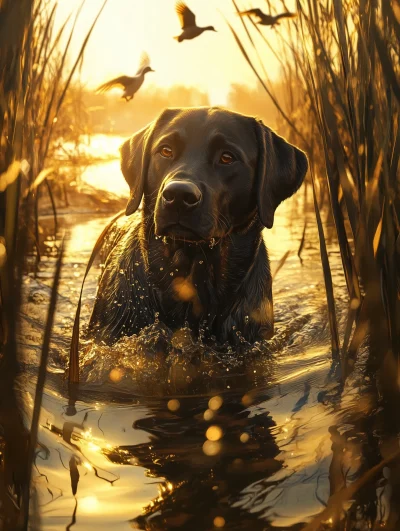 Black Labrador in Wetland