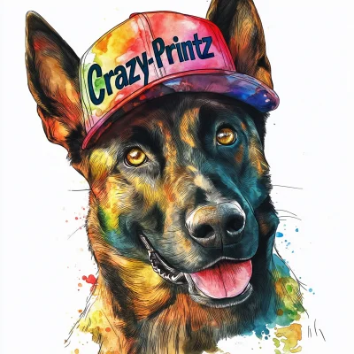 Strong Malinois with Colorful Cap