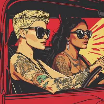 Lesbian Couple in Jeep Wrangler