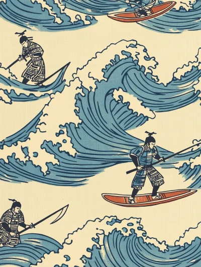 Vintage Hawaiian Surfing Samurai