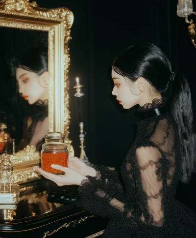 Model in Dressing Room with Saffron