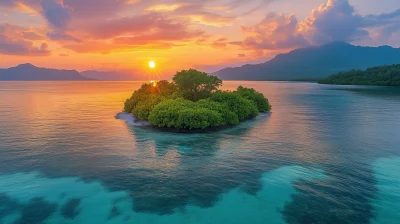 Sunset Over Tropical Island