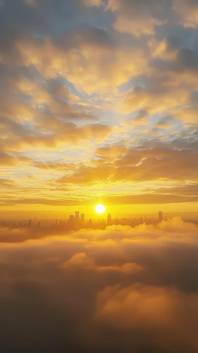 Glowing Sunrise Over City Skyline