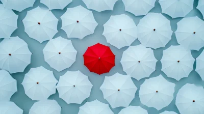 Red Umbrella Among White