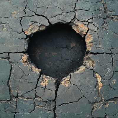 Cracked Asphalt with Circular Hole
