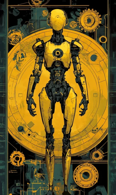 Medieval Android with Clockwork Background