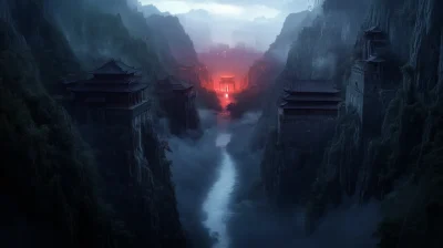 Ancient Chinese Fortress at Night