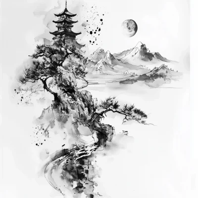 Japanese Landscape Tattoo Design