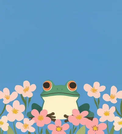 Cute Frogs Among Pink Flowers