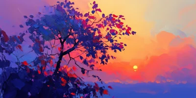 Impressionist Tree at Sunset