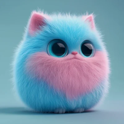 Fluffy Round Kitten Character