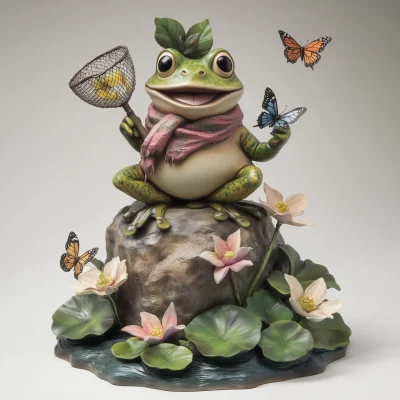 Cheerful Frog in a Pond