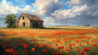 Poppies Field with Ruins