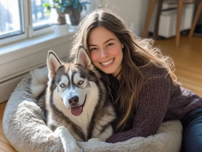 Cuddling with a Husky