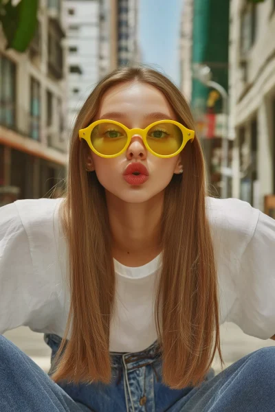 Playful Woman with Lemon Sunglasses