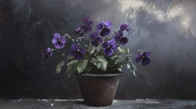 Withered Violets in an Old Pot