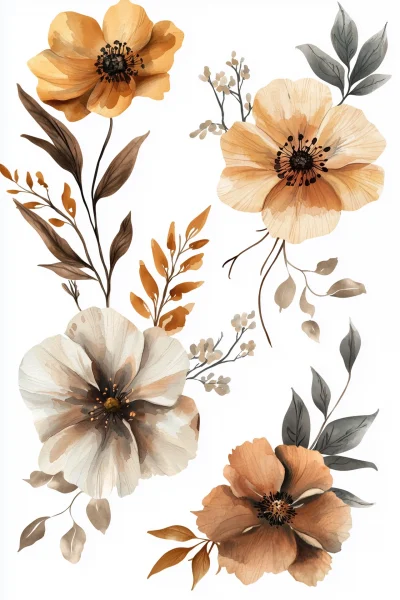 Watercolor Flower Head Clipart Set