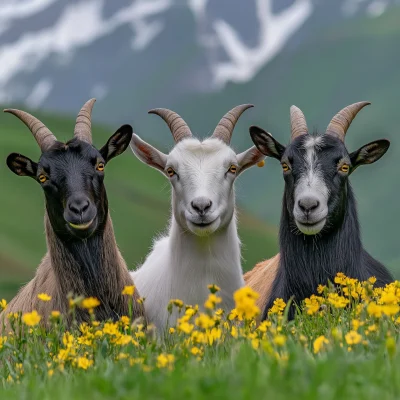 Goats Family in the Mountains