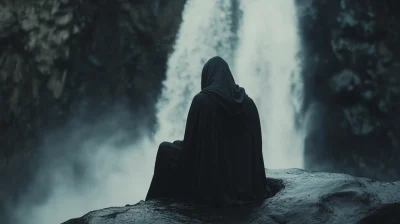 Gothic Monk at Waterfall